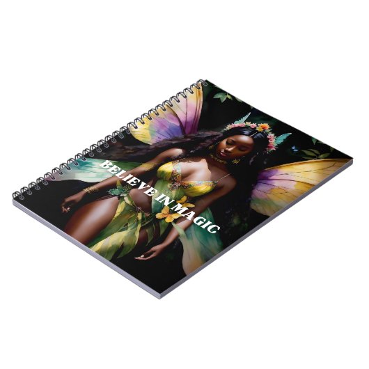 Geloof in Magic Black Fairy Meisje Waterverf Kunst Notitieboek (Linkerzijde)