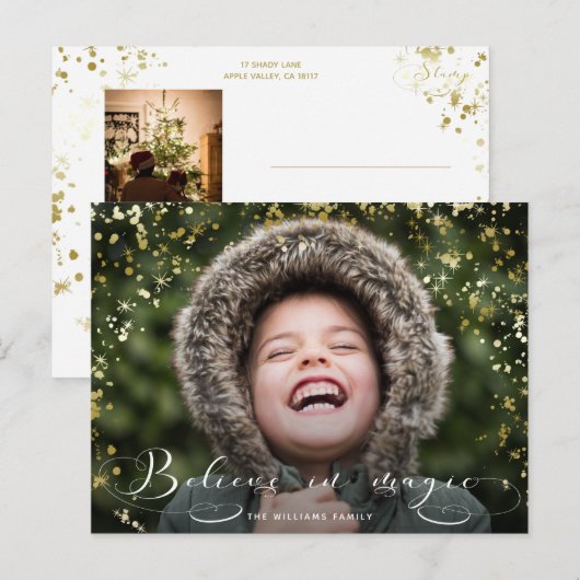 Geloof in Magic Calligraphy & Gold Sparkles Briefkaart (Voorkant / Achterkant)