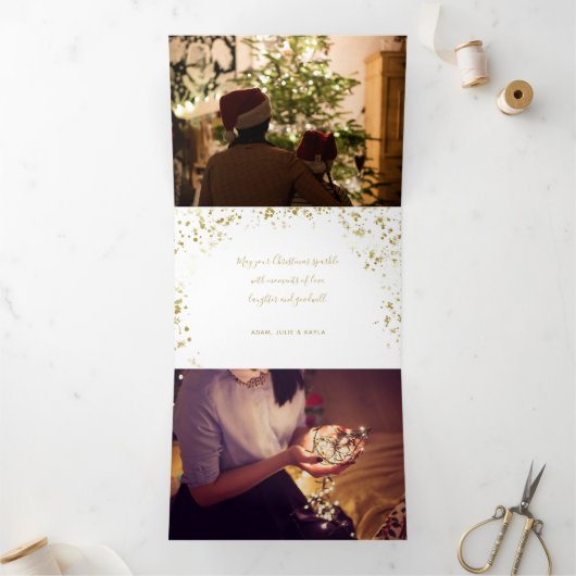 Geloof in Magic Calligraphy & Gold Sparkles Drieluik Wenskaart (Binnen)