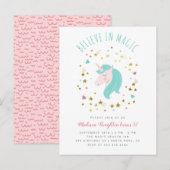 Geloof in Magic Gold Stars Unicorn Girl Birthday Uitnodiging Briefkaart (Voorkant / Achterkant)
