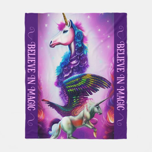 Geloof in Magic Pink Unicorn Fleece Deken (Voorkant)