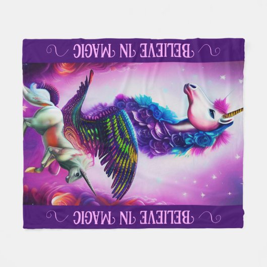 Geloof in Magic Pink Unicorn Fleece Deken (Voorkant (Horizontaal))