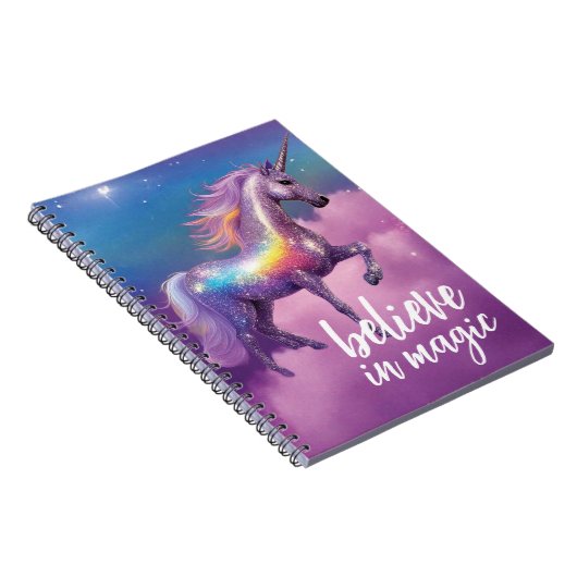 Geloof in Magic Rainbow Glitter Unicorn Fantasy Notitieboek (Rechterzijde)
