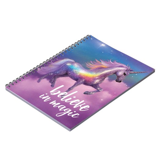 Geloof in Magic Rainbow Glitter Unicorn Fantasy Notitieboek (Linkerzijde)