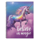 Geloof in Magic Rainbow Glitter Unicorn Fantasy Notitieboek (Voorkant)