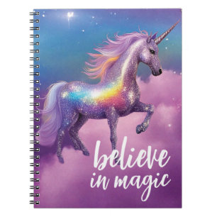 Geloof in Magic Rainbow Glitter Unicorn Fantasy Notitieboek