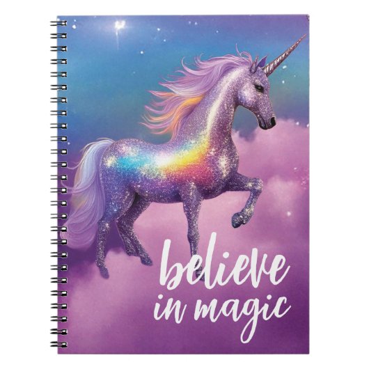 Geloof in Magic Rainbow Glitter Unicorn Fantasy Notitieboek (Voorkant)