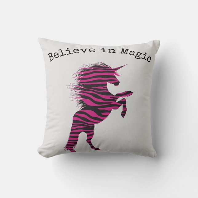Geloof in Magic Unicorn Pink Zebra Kussen (Voorkant)