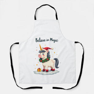 Geloof in Magie Kerst eenhoorn met een Kerstkrans  Schort