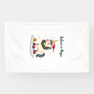 Geloof in Magie Kerst eenhoorn met een Kerstkrans  Spandoek