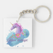 Geloof in magische florale eenhoorn sleutelhanger (Achterkant)