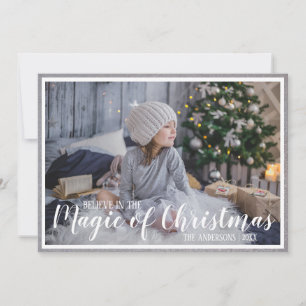 Geloof in Magische Kerst Zilver/Blauw Vakantie Fot Feestdagenkaart