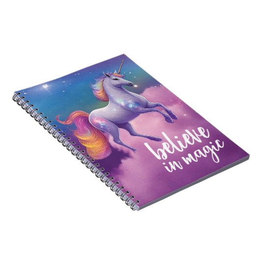 Geloof in Magische Sparkly Eenhoorn Kosmische Fant Notitieboek (Rechterzijde)