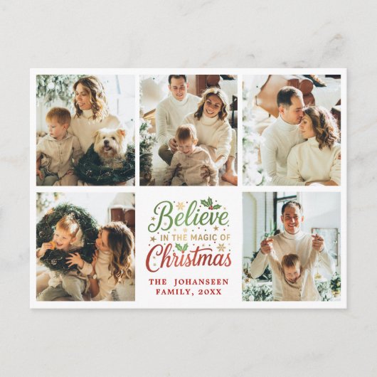 Geloof in moderne kerstfotocollage briefkaart (Voorkant)
