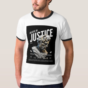 "Geloof in Rechtvaardigheid" Modern Marmeren Beeld T-shirt