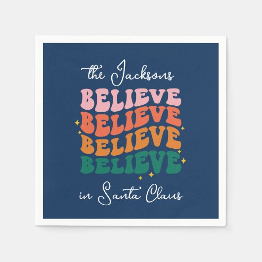 Geloof in Santa Claus retro  familienaam Servet (Voorkant)