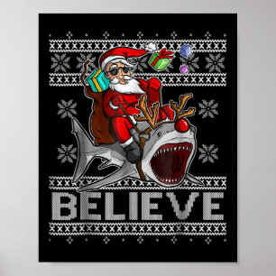 Geloof in Santa Riding Shark, Kerstmis, lomp zwete Poster