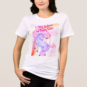 Geloof in Sprookjes Eenhoorn Regenboog Flamingo Tri-Blend Shirt