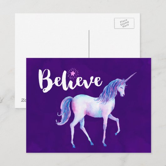 Geloof in unicorn in pasta Waterverven Briefkaart (Voorkant / Achterkant)