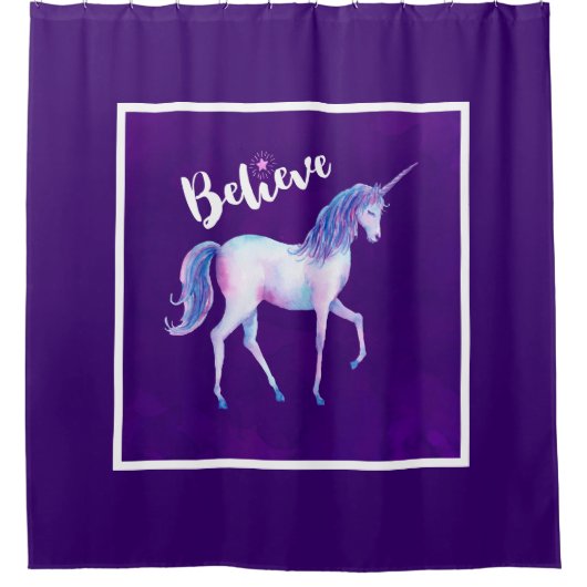Geloof in unicorn in pasta Waterverven Douchegordijn (Voorkant)