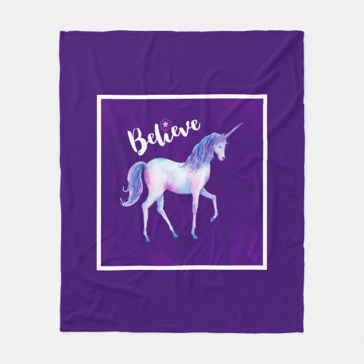Geloof in unicorn in pasta Waterverven Fleece Deken (Voorkant)