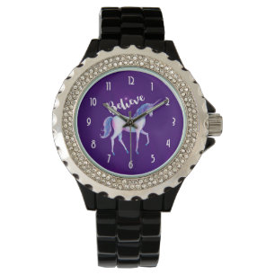 Geloof in unicorn in pasta Waterverven Horloge