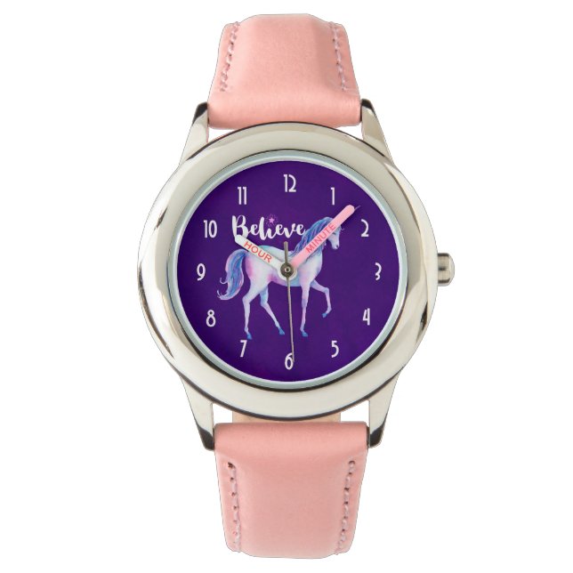 Geloof in unicorn in pasta Waterverven Horloge (Voorkant)