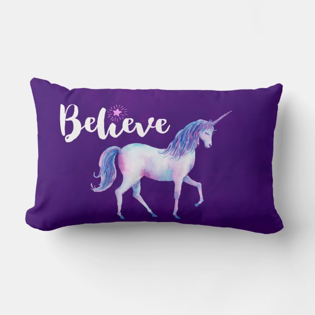 Geloof in unicorn in pasta Waterverven Kussen (Voorkant)