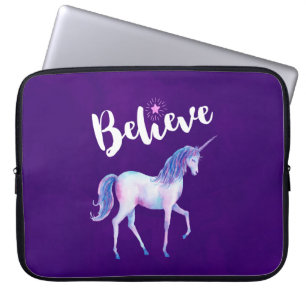 Geloof in unicorn in pasta Waterverven Laptop Sleeve