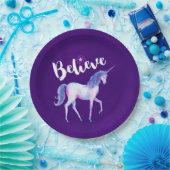 Geloof in unicorn in pasta Waterverven Papieren Bordje (Feest)