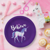 Geloof in unicorn in pasta Waterverven Papieren Bordje (Feest)