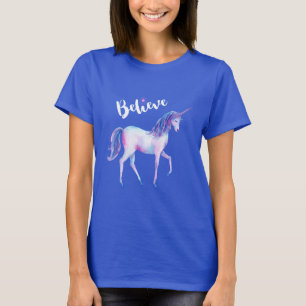 Geloof in unicorn in pasta Waterverven T-shirt
