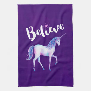 Geloof in unicorn in pasta Waterverven Theedoek