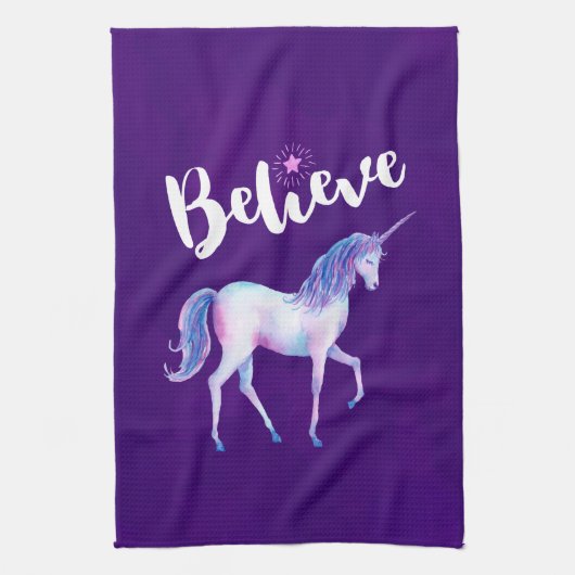 Geloof in unicorn in pasta Waterverven Theedoek (Verticaal)