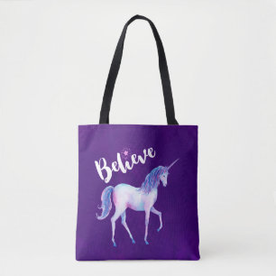 Geloof in unicorn in pasta Waterverven Tote Bag