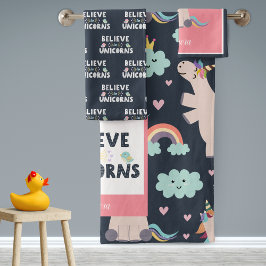 Geloof in Unicorns Blue en Pink Girl Pattern Kind Bad Handdoek