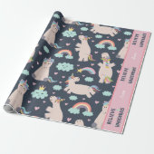 Geloof in Unicorns Blue en Pink Girl Pattern Kind Cadeaupapier (Uitgerold)