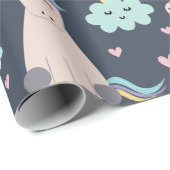 Geloof in Unicorns Blue en Pink Girl Pattern Kind Cadeaupapier (Rol Hoek)