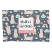 Geloof in Unicorns Blue en Pink Girl Pattern Kind Kussensloop (Voorkant)