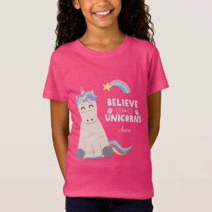 Geloof in Unicorns Blue en Pink Girl Pattern Kind T-shirt