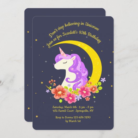 Geloof in Unicorns Invitation Kaart (Voorkant / Achterkant)