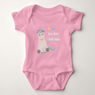 Geloof in Unicorns Magical Pink Monogrammed Girl Romper