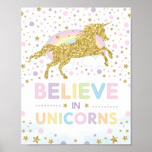Geloof in Unicorns / Magische regenboogvlinder Poster (Voorkant)