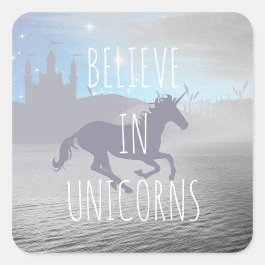 Geloof in Unicorns Whimsical Art Vierkante Sticker (Voorkant)