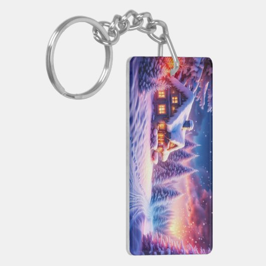 Geloof in wintermagie - Gezellige Cabin Sleutelhan Sleutelhanger (Voorkant Links)