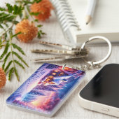 Geloof in wintermagie - Gezellige Cabin Sleutelhan Sleutelhanger (Voorkant Rechts)