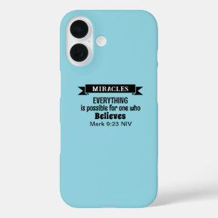 Geloof in wonderen Bijbelvers Licht Blauw iPhone 16 Hoesje
