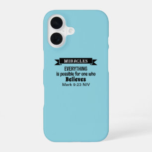 Geloof in wonderen Bijbelvers Licht Blauw iPhone 16 Hoesje