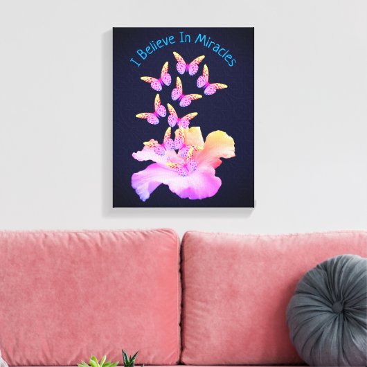 Geloof in wonderen Hibiscus flower Butterflies Canvas Afdruk (Insitu (Woonkamer))