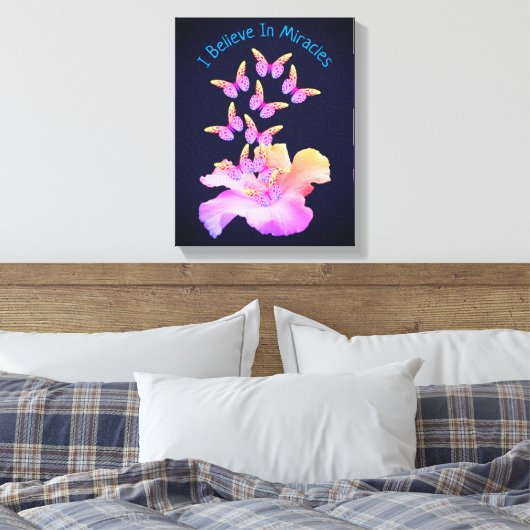 Geloof in wonderen Hibiscus flower Butterflies Canvas Afdruk (Insitu (Slaapkamer))